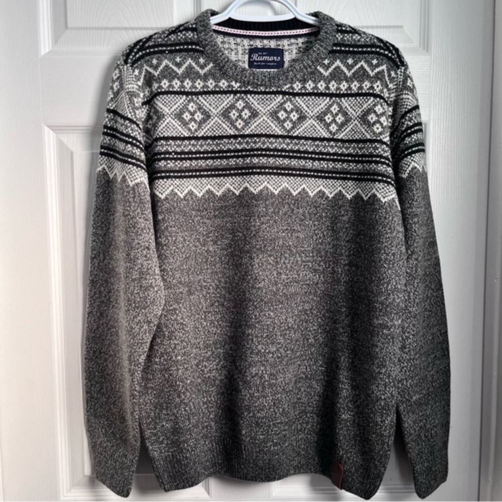 Gray Fair Isle Crewneck Sweater